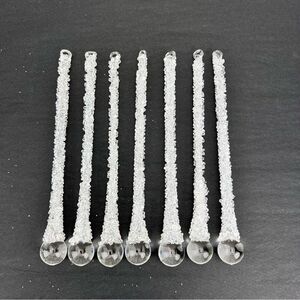 SET OF 7 GLASS TEARDROP Crystal ICICLE CHRISTMAS ORNAMENTS 7"LONG